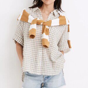 Madewell Gingham Seersucker Daily Button Down Top XS Short Sleeve Gauze Cotton